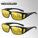Polarized Fit Over Glasses Sunglasses for Men Women Driving Square Wrap Around Shades UV Protection Sun Eyewear PT2006 | 2pcs(black/Nightvision) | 62 Millimeters — 2