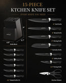 Amorston Knife Set 15 Piece Kitchen Knife Set with Block — 5