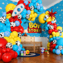ALL-IN-1 Toy themed Balloons Arch Kit for It's A Boy Story Baby Shower Decorations – Boy Balloon Garland Kit with Cloud & Cow printed Balloons for First Toys Birthday Party Supplies | Red, Yellow, Light Blue, Cow, Cloud — 6