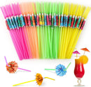 Paxcoo 50pc Umbrella Straws for Cocktails, Tropical Hawaiian Luau Party Decorations (Assorted Colors) | 50 Multicolors — 1