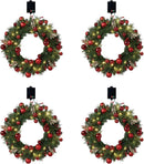 4-Pack Solar Christmas Wreath, 24 Inch Pre-Lit Christmas Door Wreath with Solar Powered LED Lights Green Pine Red Berry Glitter Branches Party Ornaments for Home Xmas Holiday Decor — 1