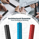 Rena Chris 2PCS Architectural Scale Ruler: 12" Imperial Aluminum Alloy Metal Architecture Measuring Tools, Engineering Drafting Construction Drawing Blueprints Triangular Architect Scaling Rulers | Red+Black — 4