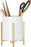 4.72" Gold Pen Holder Aesthetic Pencil Holder for Desk, Gold Desk Organizers and Accessories for Women Girls, Ceramic Pen Holder for Office — 1