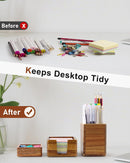 Acacia Wood Desk Organizer Set with Sticky Note Holder, Pencil Pen Cup & Paper Clip Storage, Office Desk Accessories for Marker Craft (Set of 3) — 5