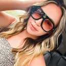 FEISEDY Retro Thick Aviator Sunglasses for Women Men, Large Vintage Shades | Green - Gradient Red Brown | 53 Millimeters — 2