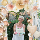 Champagne-Gold Beige Birthday Decorations for Women Girls,Cream Neutral Balloons Décor,Happy Banner,Boho Peach Paper Lanterns Tissue Pom Poms Fan,Anniversary Princess Backdrop Party Supplies | Champagne Gold Beige — 6
