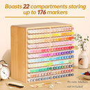walowalo Markers Organizer Hold 176 Markers Birthday Gifts Bamboo Pen Holder Art Supply Pencil Alcohol Storage Organizer 22 Compartments All-in-One Marker Storage for Home Office Desk Classroom — 2
