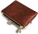 AOXONEL Womens Wallet Small Rfid Ladies Compact Bifold Leather Vintage Coin Purse With Zipper and Kiss Lock (Brown)