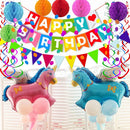 FECEDY Colorful Happy Birthday Banner Paper Triangle Flag Bunting Circle Confetti Dots Hanging Garland And Honeycomb Ball Swirl Streamers for Birthday Baby Shower Party Decoration | Multicolor 4 — 4