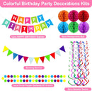 Fecedy Happy Birthday Banner With Colorful Paper Flag Bunting Paper Circle Confetti Garland Swirl Streamers Honeycomb ball for Birthday Party Decorations — 3