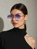 Oversized Aviator Sunglasses For Women 70s Retro 2025 Metal Shades with Gold Streamline Arms | Gold Frame - Gradient Grey Lens — 3