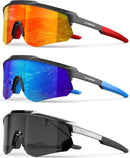 Polarized Sports Sunglasses for Men Women, UV400 One-Piece Lens Sport Shades for Baseball, Running, Cycling, Fishing | Transparent Black-blue-red | Multicolor — 1