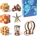 CUDNY 7 Pieces Cool Mind Puzzles Unlock Interlock Brain Teaser Games for Adults and Kids Wooden and Metal Puzzles IQ Logic Fun Box — 1