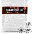 Piteno® 1200 sqft Spider Webs Halloween Decorations with 40 Fake Spiders, Stretchable Halloween Spider Webs for Indoor Outdoor Haunted House Yard Porch Party Decor (White) — 1