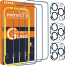 QHOHQ 3 Pack Screen Protector for iPhone 15 Pro [6.1 Inch] with 3 Pack Camera Lens Protector, Tempered Glass Film, HD Clear, 9H Hardness, No Bubbles, Case Friendly — 1