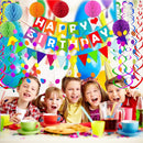 FECEDY Colorful Happy Birthday Banner Paper Triangle Flag Bunting Circle Confetti Dots Hanging Garland And Honeycomb Ball Swirl Streamers for Birthday Baby Shower Party Decoration | Multicolor 4 — 3