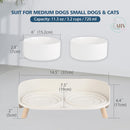 Elevated Ceramic Dog Bowl Set - Double Dog Feeding Bowls with Stand Splash Proof - Raised Dishes for Food and Water - Ideal for Small to Medium Dogs - 2 x 720 ml - 11.3 oz - White — 2