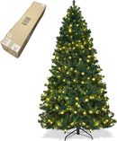 ERGOMASTER 7.5FT Pre-lit Artificial Christmas Tree with Lights, Fake Green Xmas Tree with 1346 Hinged Branch Tips, 400 LED Warm White Incandescent Lights & Foldable Metal Stand for Holiday Home Party — 1