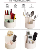 Desk Pencil Pen Holder, 3 Slots 360-Degree Spinning Organizers, Desktop Storage Stationery Supplies, Cute Cup Pot for Office, School, Art Supply, Kids - White — 5