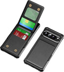 Dteck for Google Pixel 8a Case (6.1") 2024, PU Leather/Plastic Phone Case with Magnetic Button Closure Credit Card Holder Slots, Wallet/Kickstand Function, Lightweight Protective Solid Cover, Black — 7