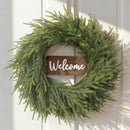 24 Inch Winter Wreath for Front Door: Real Touch Norfolk Pine Wreath with Welcome Wooden Sign - Christmas Large Artificial Green Wreath for Outdoor Indoor Wall Porch Windows Fireplace Decor — 1