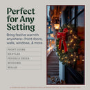Flexible Flyer Battery Operated Wreath for Front Door. Pre-Lit Evergreen Xmas Lighted Holiday Christmas Outdoor Timer, 24", Red Ribbon Bow — 7