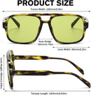 Hycredi Retro Aviator Sunglasses for Women Men, Oversized Square Shades | 2 Pack - (Black/Orange + Leopard/Green ) — 5