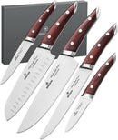 Brewin CHEFILOSOPHI Japanese Chef Knife Set 5 PCS with Elegant Red Pakkawood Handle Ergonomic Design,Professional… — 1