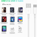 USB to USB C Cable 6ft 2Pack for iPhone 15/16/17 Charger Cord, Car Carplay Cable Fast Charging Compatible for Apple 17 Pro Max/16 Plus/for IPad Pro 12.9/11/Air 5th/4th Mini Gen, Type C Charge 6 Foot 7