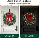 24" Prelit Christmas Wreath with Timer, 50 Colorful LED - Waterproof Battery Operated Christmas Door Wreath with Bowknot Pinecone White Berries and Wreath Hanger for Christmas Decorations — 5