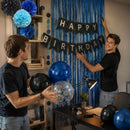 ANSOMO Blue and Black Happy Birthday Party Decorations for Boys Men Banner Balloons Navy Royal Light Blue Pom Poms Foil Curtain Décor Supplies 13th 16th 18th 20th 30th 40th 50th 60th 70th 80th — 5