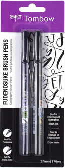 Tombow 62038 Fudenosuke Brush Pen, 2-Pack. Soft and Hard Tip Fudenosuke Brush Pens for Calligraphy and Art Drawings | 2 Count (Pack of 1) | Black — 1