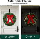 24" Prelit Christmas Door Wreath with Timer - 50 LED - Waterproof Battery Operated Artificial Wreath with Pinecone Berries and Bowknot for Christmas Decorations Including Wreath Hanger — 5
