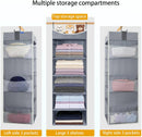 5-Shelf Hanging Closet Organizer and Storage with Side Pockets, Collapsible Closet Hanging Shelves for Storage, Grey — 5