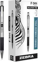 Zebra Pen STEEL F-301 Retractable Ballpoint Pen, Black Ink, 0.7mm, 12-Pack | Black F — 1