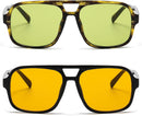 Hycredi Retro Aviator Sunglasses for Women Men, Oversized Square Shades | 2 Pack - (Black/Orange + Leopard/Green ) — 3