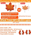 Fall Decor 2 Pack Fall Garland with Lights Enlarged Maple Leaves 20Ft 40LED — 2