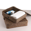 Hipiwe Set of 2 Flat Wicker Storage Basket Bins with Lid Woven Seagrass Box — 6