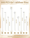 FIVEIZERO 900 PCS Eye Pins, Head Pins and Ball Pins, Gold & Silver, 3 Size — 2