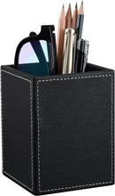 KINGFOM PU Leather Square Pens Pencils Holder Cup Desktop Stationery Organizer Case Office Accessories Container Box (black) — 1