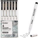 Grabie Micro Fineliner Pens, 6 Black Waterproof Drawing Pens | 6-Black — 1
