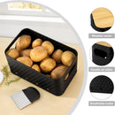 Kitchen Vegetable Storage Set of 3, Metal Onion Garlic Potato Storage Set, Kitchen Canisters Vegetable Keeper Containers with Aerating Holes and Bamboo Lid,Embossed Black — 2