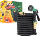 Flexi Hose with 8 Function Nozzle, 50FT - Lightweight Expandable Garden Hose, No-Kink Flexibility, 3/4 Inch Solid Brass Fittings and Double Latex Core | Black — 1