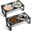 2 Set Elevated Cat Food Water Bowls, 4 Stainless Steel Bowls for Indoor Pet with Cute Metal Stand, 10° Tilted Anti-Vomiting Wide Shallow Raised Cat Dishes Whisker Friendly for Multiple Kitten,Puppy — 1