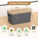 Plastic Storage Bins with Bamboo Lids, Stackable Small Box Baskets for Organizing and Containers for Shelves Drawers Desktop Closet Pantry Classroom Office Home, 4 Pack 12x7.3x6.2 Inch, Gray — 2