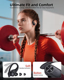 PocBuds Bluetooth Headphones Wireless Earbuds 80hrs Playtime Wireless Charging Case Digital Display Sports Ear Buds with Earhook Deep Bass IPX7 Waterproof Over-Ear Earphones for TV Phone Laptop Black photo 6