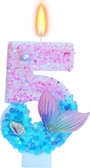 Mermaid Themed Birthday Candles, Number 5 Girls Glitter Birthday Party Supplies,Anniversary Party Decor,2.87 inch Cake Topper Decorations (Mermaid Themed, Number 5) — 1