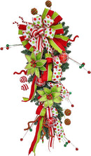 Christmas Wreaths for Front Door, Soomeir 24 Inch Pre-Lit Lighted Led Winter Wreath with Ball and Poinsettias, Holiday Outside Indoors Ribbon Home Ornaments Artificial Wall Decor (Green and Red) — 6
