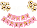 Happy Birthday Banner Sign Bunting Hanging Decorations with 8Pcs Shiny Gold Balloons Birthday Party Sign Decor for Party Supplies(Purple) | Pink — 1