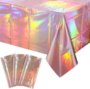 3 Pack Rose Gold Plastic Tablecloth, Disposable Rectangle Table Covers, Holographic Metallic Foil Tablecloth Pink Party Supplies Decorations for Birthday Wedding Anniversary Bridal Shower, 54x108Inch — 1